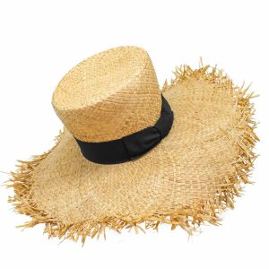 Cappello Cilindro Tesa larga in Paglia a frange