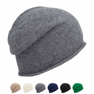 Berretto con bordo arrotolato in misto Cashmere