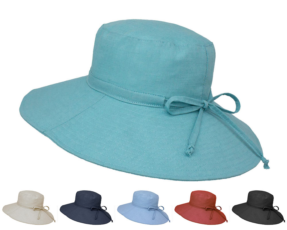 A047, cappello da donna estivo in lino a tesa larga, modellabile e pieghevole, per sole, spiaggia Naturale Taglia unica