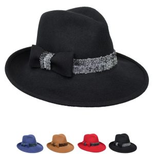 Cappello in Feltro Donna con Nastro in Bouclé