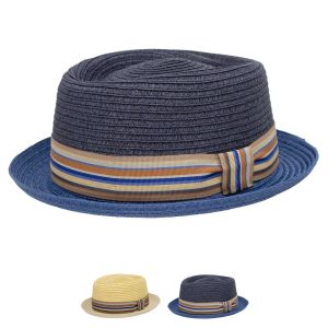 Cappello Pork Pie Bicolore Nastro a Righe