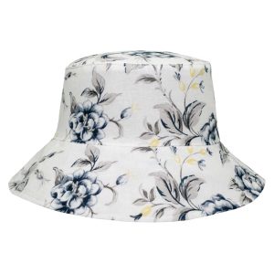 Cappello da donna tesa larga in lino floreale