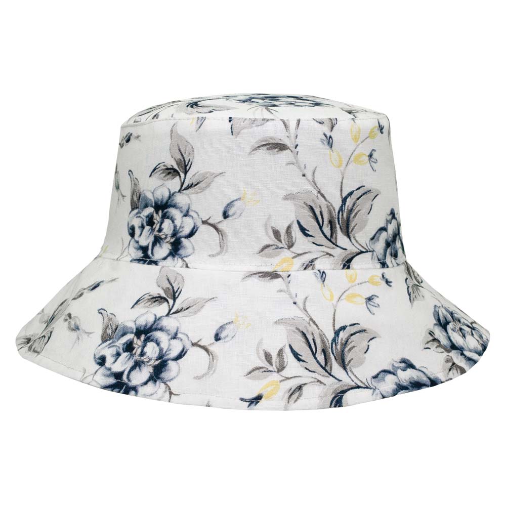 Cappello da donna tesa larga in lino floreale