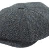 Berretto Peaky coppola uomo invernale Harris Tweed Spinato grigio jeans
