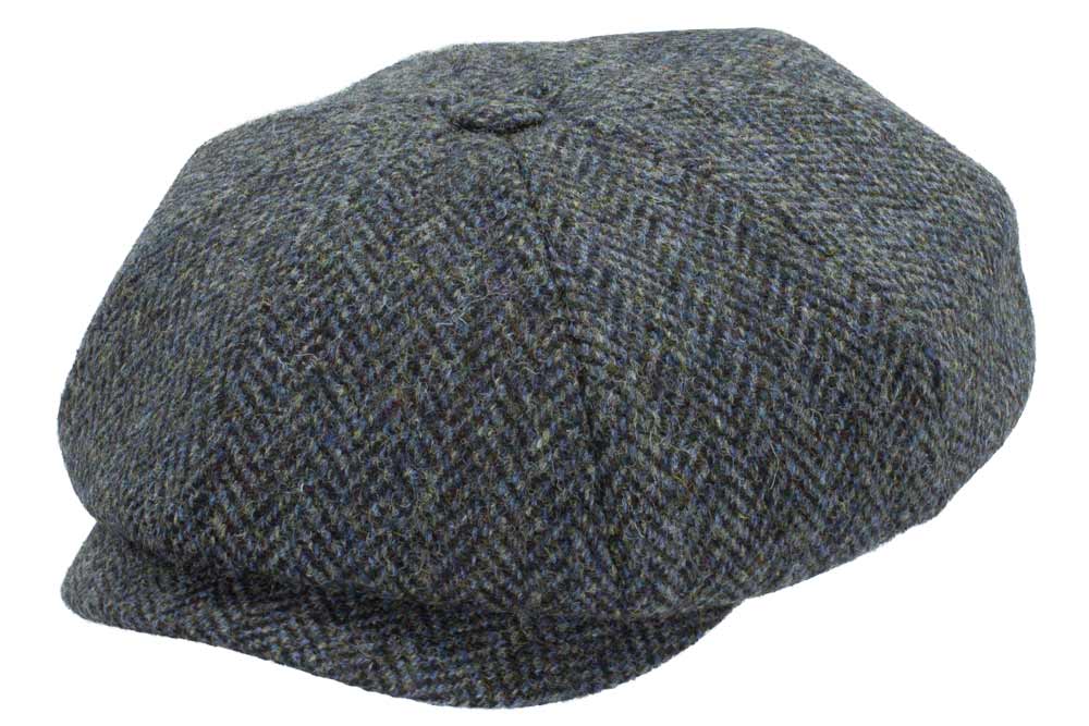 Berretto Peaky coppola uomo invernale Harris Tweed Spinato grigio jeans