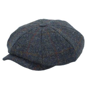 Berretto Peaky in Harris Tweed quadri blu